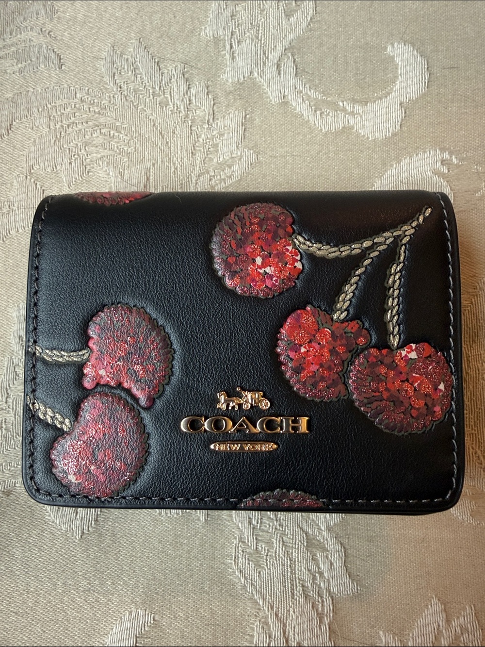 Coach Black Cherry Print Chain Wallet